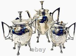 Rogers & Smith Aesthetic Movement Etched Silverplate 3 Piece Victorian Tea Set