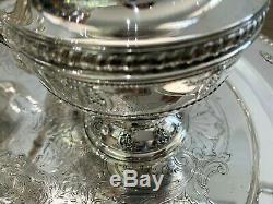 Rose Point by Wallace 5 Piece Sterling Tea Coffee Set with Silver Plate Tray