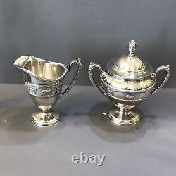 Rose Point by Wallace Silverplate Tea Set 3pc Coffee Tea Pot Sugar Creamer