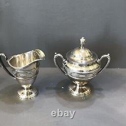 Rose Point by Wallace Silverplate Tea Set 3pc Coffee Tea Pot Sugar Creamer