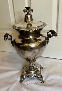 Russian Antique SAMOVAR Tea Urn Silver Plate Wood Handles #102