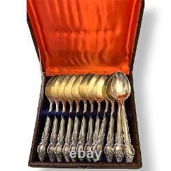 Russian Soviet Era Kolchug-Mizar Silver-Plate Tea Spoons Set of 12 + Box Vintage