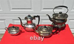 SHEFFIELD SILVER PLATE TEA/COFFEE SET WithRARE TEAKETTLE & STAND (5 -PIECE SET)