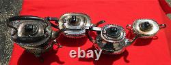 SHEFFIELD SILVER PLATE TEA/COFFEE SET WithRARE TEAKETTLE & STAND (5 -PIECE SET)