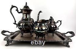 SHERIDAN SILVER CO INC Silver Plate On Copper Tea Service Pot Tray Creamer Bowl