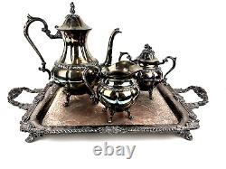 SHERIDAN SILVER CO INC Silver Plate On Copper Tea Service Pot Tray Creamer Bowl