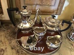 SILVER SHEFFIELD England 5 PCs Coffee / Tea Set Plus 1 Italian Silver Tray