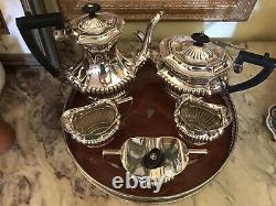 SILVER SHEFFIELD England 5 PCs Coffee / Tea Set Plus 1 Italian Silver Tray