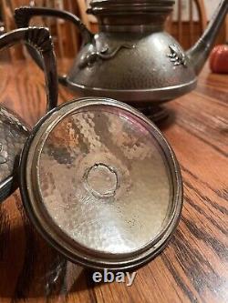 SIMPSON HALL MILLER & CO. Quad Silver Plate 3 Pcs Tea Set, Teapot Sugar/Creamer