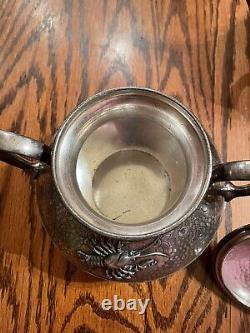 SIMPSON HALL MILLER & CO. Quad Silver Plate 3 Pcs Tea Set, Teapot Sugar/Creamer