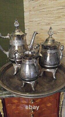 SIMPSON HALL MILLER & CO. Treble Plate 1872, 4 Pcs Tea Set, Teapot/Sugar/Creamer