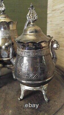 SIMPSON HALL MILLER & CO. Treble Plate 1872, 4 Pcs Tea Set, Teapot/Sugar/Creamer