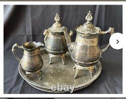 SIMPSON HALL MILLER & CO. Treble Plate 1872, 4 Pcs Tea Set, Teapot/Sugar/Creamer