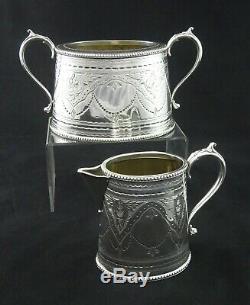 STUNNING 4 PIECE WB & Co OVAL STYLE CHASED TEA SET SUGAR CREAMER SILVER PLATED