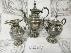 Sale 19th Century Victorian 3 Pc Gothic Influenced Silver Plated Tea Service