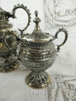 Sale 19th Century Victorian 3 Pc Gothic Influenced Silver Plated Tea Service