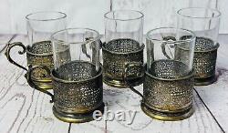 Set Of 5 Antique Norblin & Co. Silver Plate Tea Glass Holders Warsaw