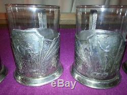 Set of 6 x WMF Russian Soviet Melchior podstakannik Sputnik tea glass holders