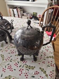 Seven Piece Antique Figural Clawfoot Silver Plate Tea Set