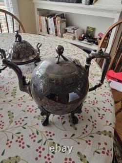 Seven Piece Antique Figural Clawfoot Silver Plate Tea Set