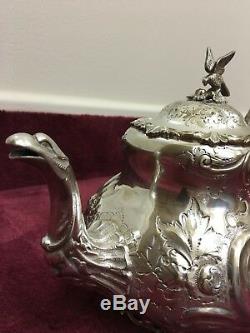 Sheffield Circa 1880s Victorian Silver Plate Hummingbird Coffee And Tea Service