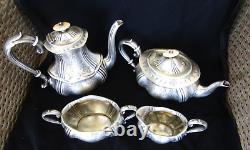 Sheffield Electro Plate Etched Tea Set Coffee Pot Teapot Creamer And Sugar