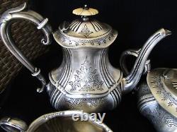 Sheffield Electro Plate Etched Tea Set Coffee Pot Teapot Creamer And Sugar