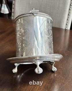 Sheffield England Alpha Plate Tea Caddy-Biscuit Bakelite Finial/3 Claw Feet