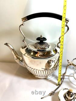 Sheffield England Cheltenham Silver Plate Tea Kettle with Spirit