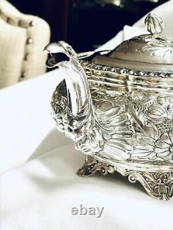 Sheffield Reproduction Hand Chased Silver on copper repousse Tea Coffee Set