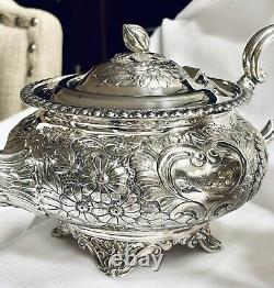 Sheffield Reproduction Hand Chased Silver on copper repousse Tea Coffee Set