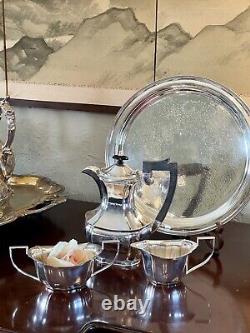 Sheffield Silverplate Tea Set 4 Piece Tray, Creamer, Sugar, Coffee Pot