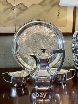 Sheffield Silverplate Tea Set 4 Piece Tray, Creamer, Sugar, Coffee Pot