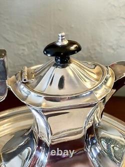 Sheffield Silverplate Tea Set 4 Piece Tray, Creamer, Sugar, Coffee Pot