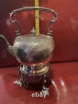 Sheffield chased victorian silver plate tilting teapot kettle burner Stand TEA