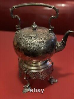 Sheffield chased victorian silver plate tilting teapot kettle burner Stand TEA