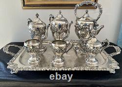 Sheridan Silverplate On Copper Tea & Coffee Set With Tray, 7 Pieces, 10 Parts