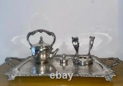 Sheridan Silverplate On Copper Tea & Coffee Set With Tray, 7 Pieces, 10 Parts