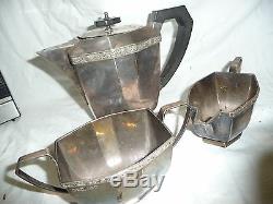Silver 3 piece tea set elegant Sheffield V. LD 23x16x11cm teapot ART DECO style