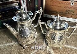 Silver Coffee Tea Set Qty 2 Aztec Spanish Mexican Theme Triple Silver Plate