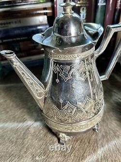 Silver Coffee Tea Set Qty 2 Aztec Spanish Mexican Theme Triple Silver Plate