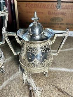 Silver Coffee Tea Set Qty 2 Aztec Spanish Mexican Theme Triple Silver Plate