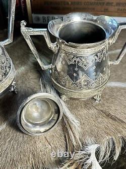 Silver Coffee Tea Set Qty 2 Aztec Spanish Mexican Theme Triple Silver Plate