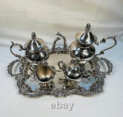 Silver Plate Coffee and Tea Set of 4 plus Butler Tray