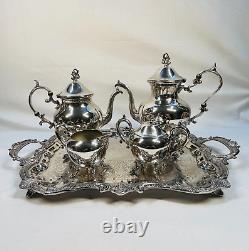 Silver Plate Coffee and Tea Set of 4 plus Butler Tray