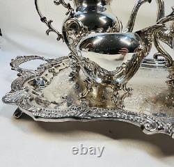 Silver Plate Coffee and Tea Set of 4 plus Butler Tray