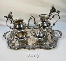 Silver Plate Coffee and Tea Set of 4 plus Butler Tray