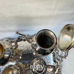 Silver Plate Coffee and Tea Set of 4 plus Butler Tray