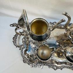 Silver Plate Coffee and Tea Set of 4 plus Butler Tray