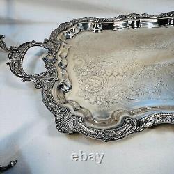 Silver Plate Coffee and Tea Set of 4 plus Butler Tray